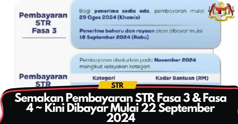 Penerima Baharu & Rayuan STR Fasa 3 Terima Bayaran Mulai 22 September 2024
